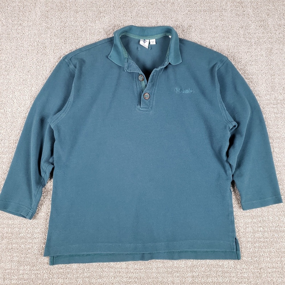 Vintage Columbia Rugby Jersey Shirt Mens Medium Green 3/4 Sleeve Polo 90s Y2k